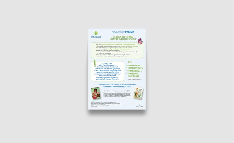 Infographie présentant les effets spécifiques du tabagisme chez les femmes, incluant les risques cardiovasculaires, respiratoires, cancéreux et les impacts sur la composition corporelle.